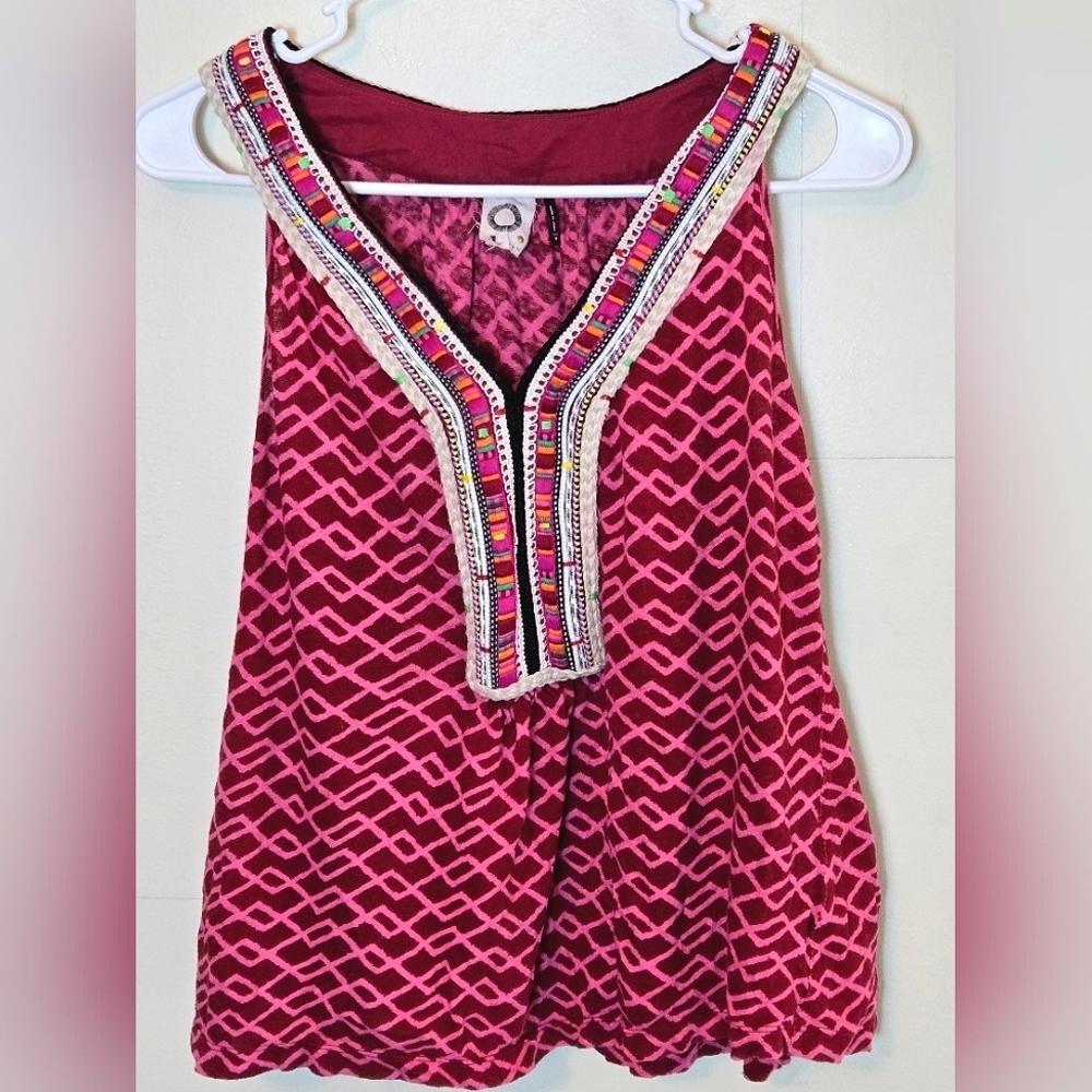 Anthropologie Akemi‎ + Kin Embroidered Linen Blend Boho Tank, Medium